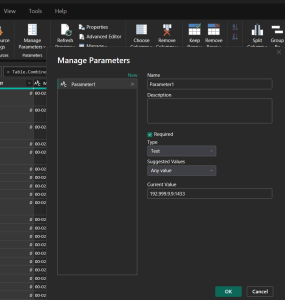 Manage Parameters ekranı